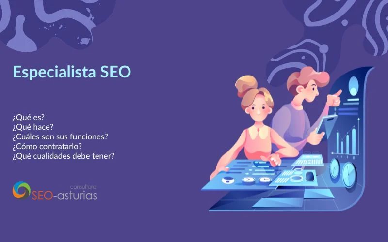 Especialista SEO - dibujo representativos de dos especialistas SEO trabajando.